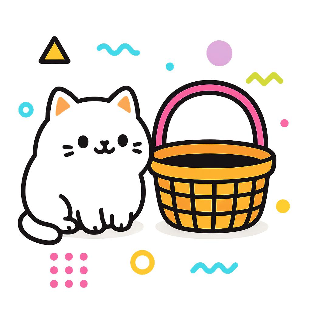 Illustration of Curious cat by empty basket