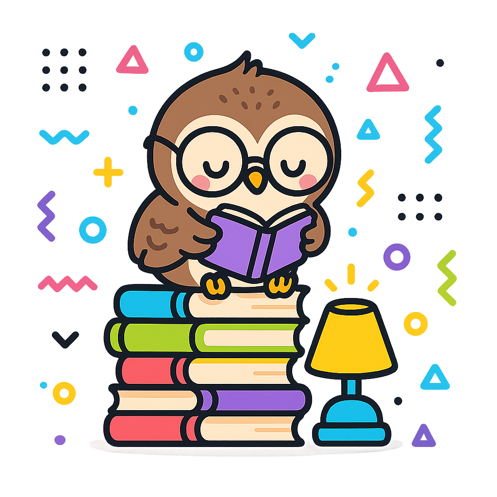 Illustration of Owl reads on books
